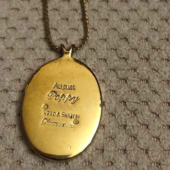 Reed and Barton Poppy Flower Oval Damascene Pendant Necklace Vintage - Picture 3 of 5